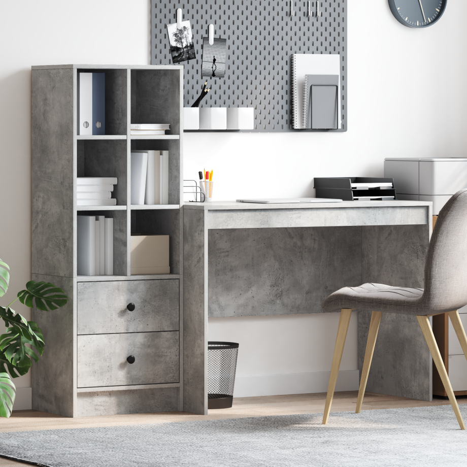 vidaXL Bureau met Opbergruimte Betonlook Hout afbeelding 1