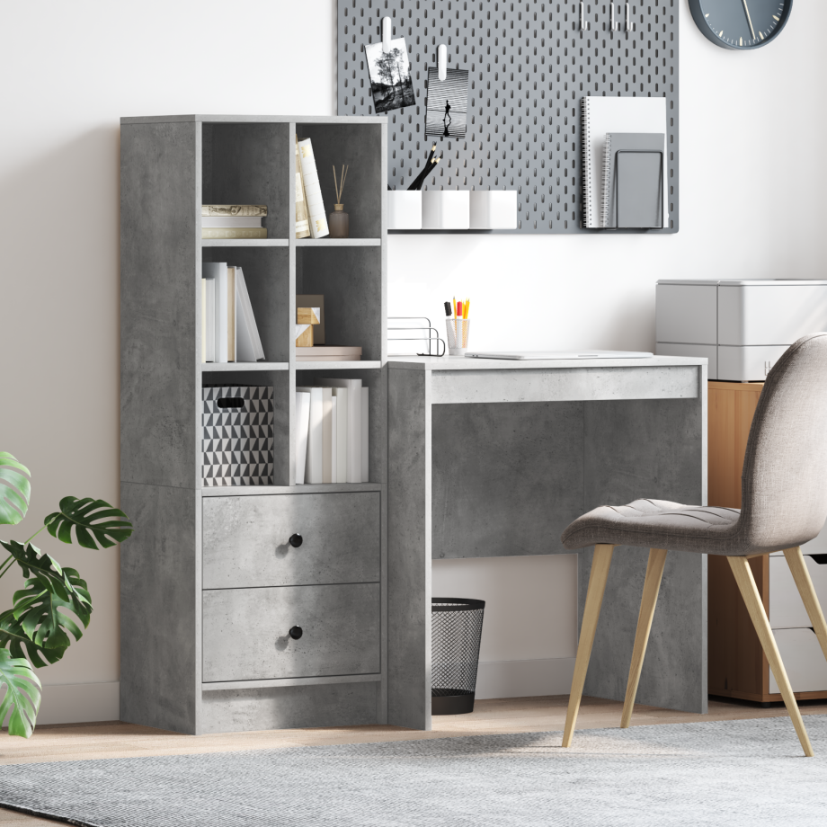 vidaXL Bureau met Opbergruimte Betonnen Grijs Gecombineerd Hout afbeelding 1