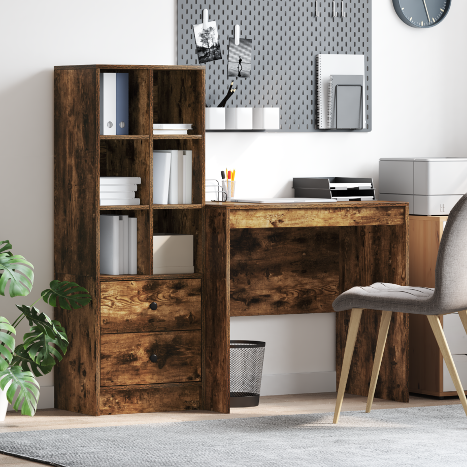 vidaXL Bureau met opbergruimte bewerkt hout gerookt eikenkleurig afbeelding 1