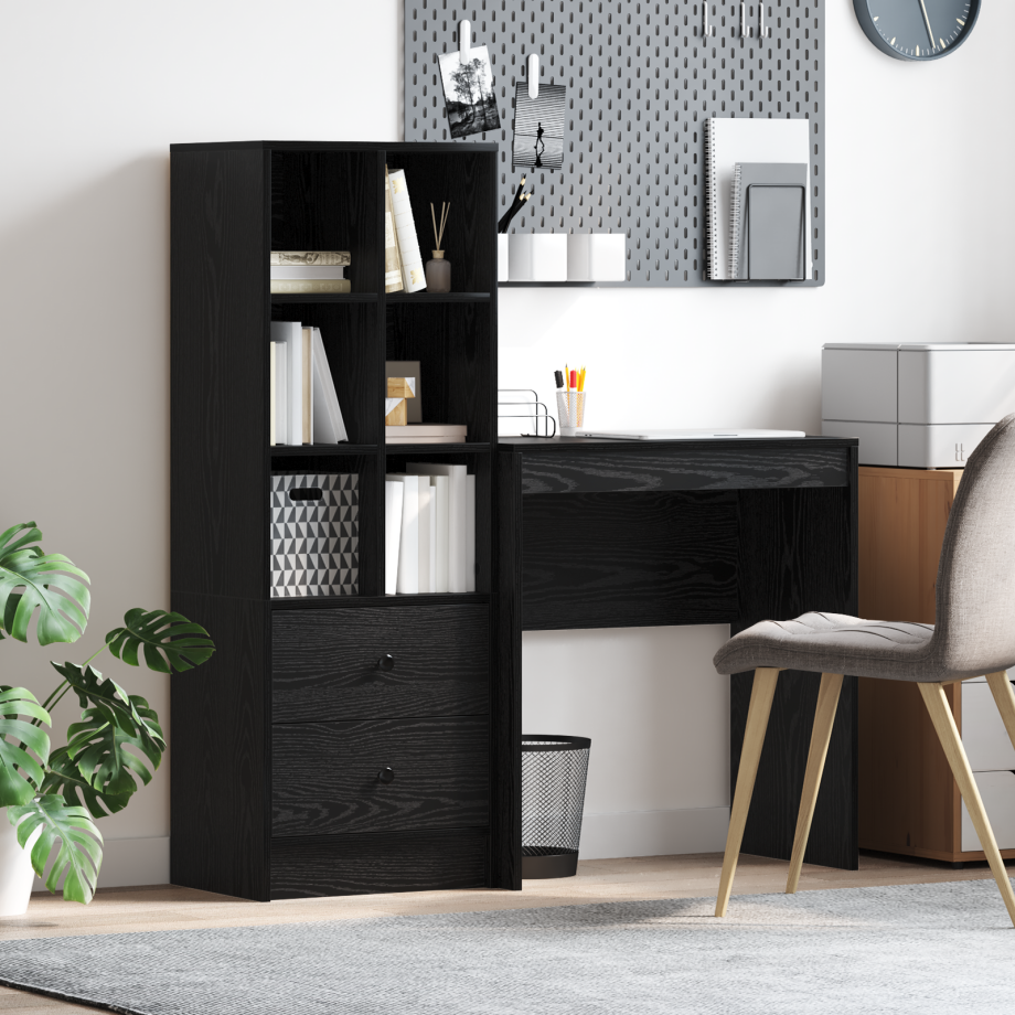 vidaXL Bureau met opbergruimte bewerkt hout zwart eikenkleurig afbeelding 1