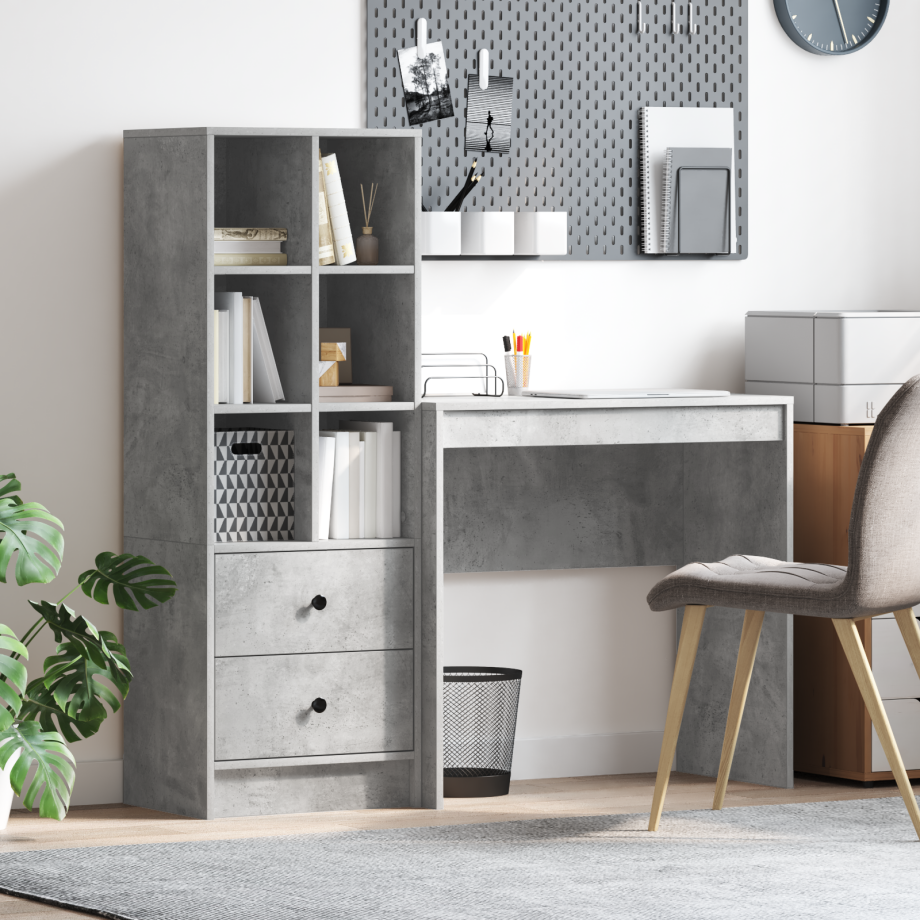 vidaXL Bureau met Opbergruimte van Betonlook Hout afbeelding 1