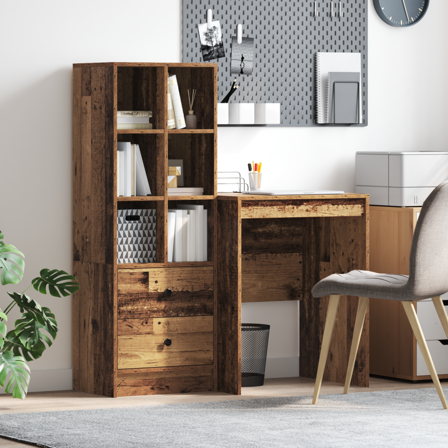 vidaXL Bureau met Opbergruimte van Gerecycled Hout afbeelding 1