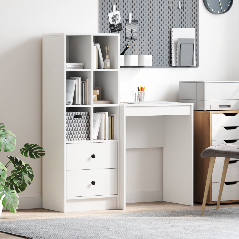 vidaXL Bureau met Opbergruimte - Wit Geengineerd Hout afbeelding 1