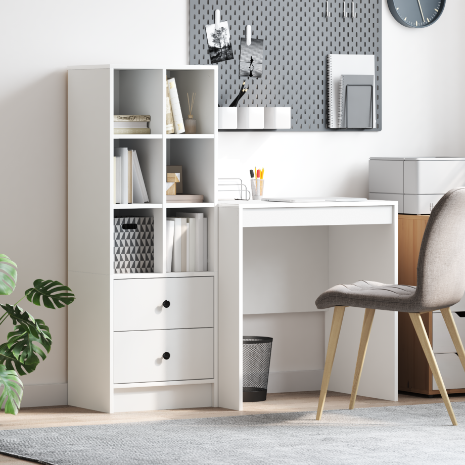 vidaXL Bureau met Opbergruimte Wit Geengineerd Hout afbeelding 1