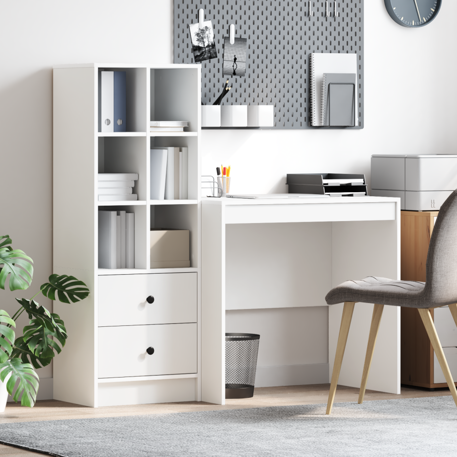 vidaXL Bureau met Opbergruimte - Wit Geengineerd Hout afbeelding 1