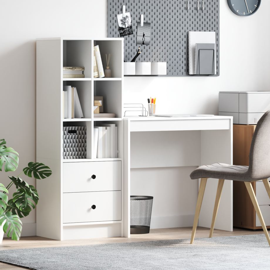 vidaXL Bureau met Opbergruimte - Wit Gelaagd Hout afbeelding 1