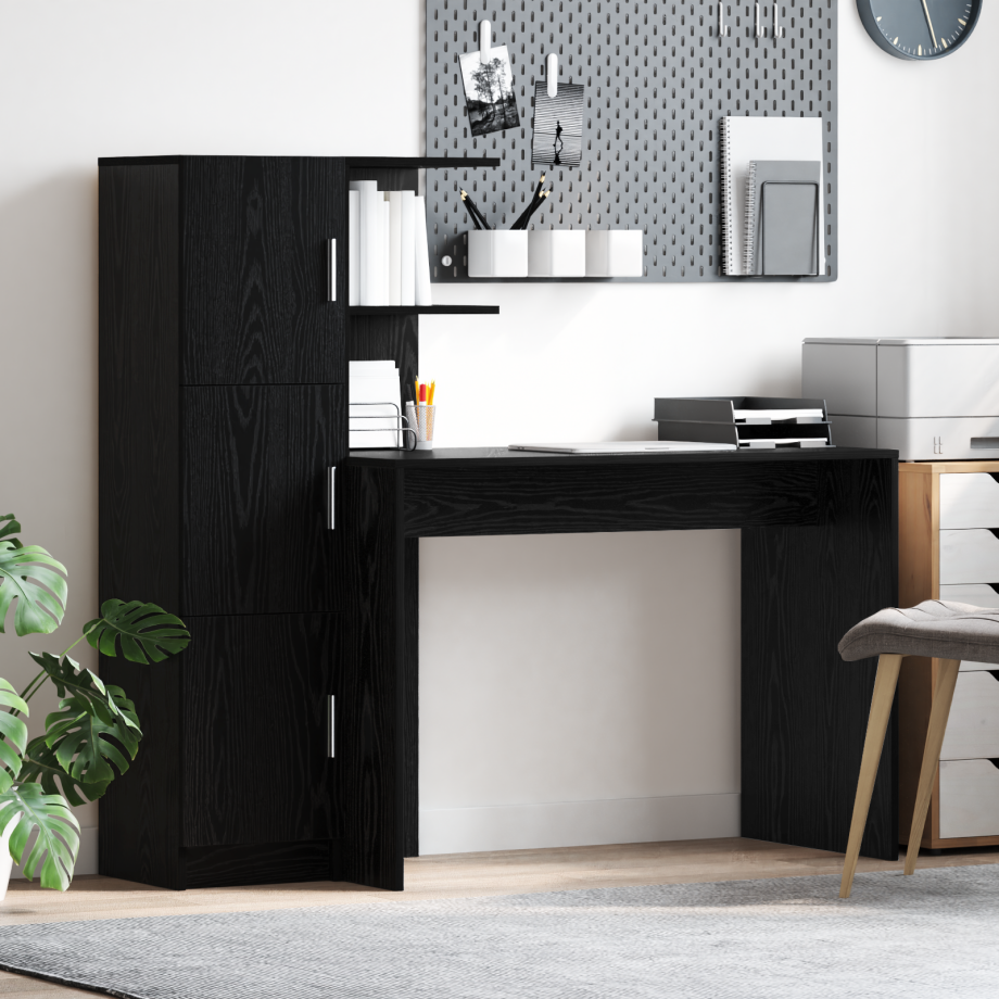 vidaXL Bureau met Opbergruimte Zwart Eiken Geengineerd Hout afbeelding 1