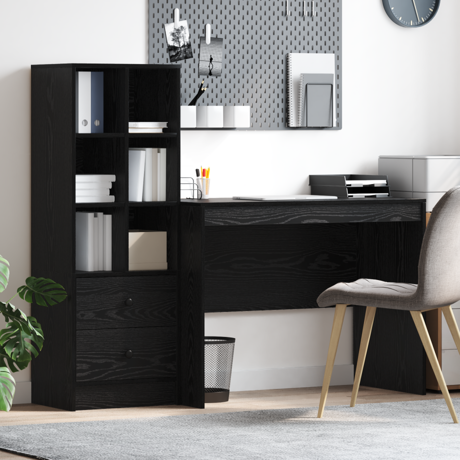 vidaXL Bureau met Opbergruimte Zwart Eiken Geengineerd Hout afbeelding 1