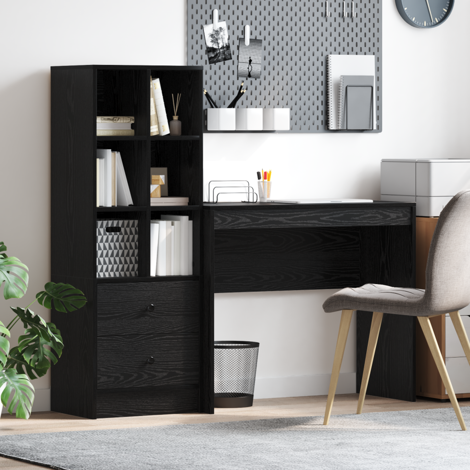 vidaXL Bureau met Opbergruimte Zwart Eikenhout afbeelding 1