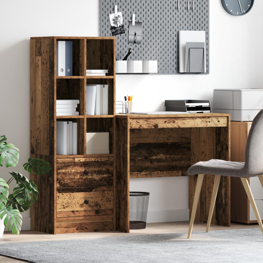 vidaXL Bureau met Opslag van Oud Geengineerd Hout afbeelding 1