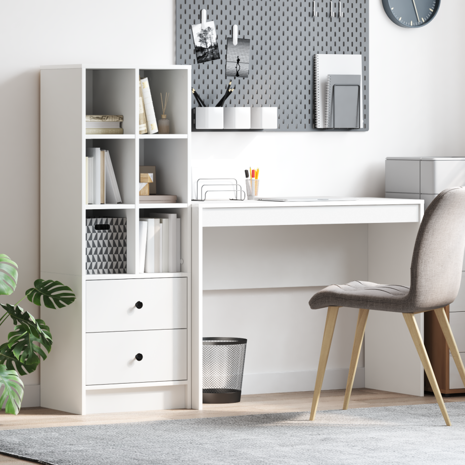vidaXL Bureau met Opslag Wit Geproduceerd Hout afbeelding 1