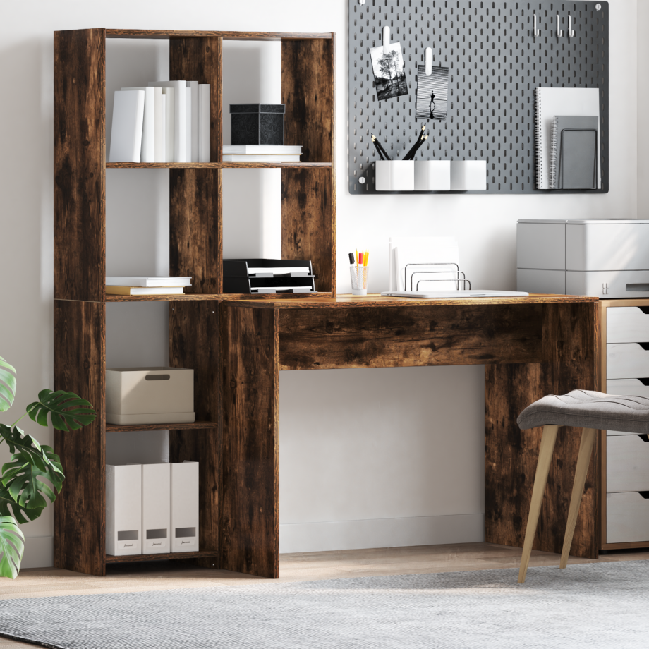 vidaXL Bureau met plank Gerookt eiken 138,5 x 55 x 143 cm Bewerkt hout vidaXL Bureau met plank Gerookt eiken 138,5 x 55 x 143 cm Bewerkt hout afbeelding 1