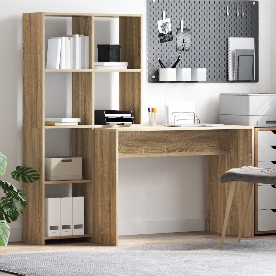 vidaXL Bureau met plank Sonoma Eiken 138,5 x 55 x 143 cm Bewerkt hout afbeelding 1