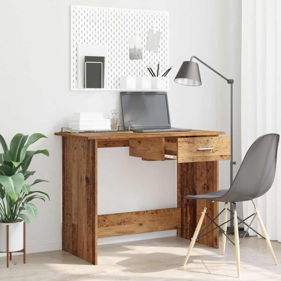 vidaXL Bureau met lade Oudhout 100 x 50 x 76 cm Bewerkt hout afbeelding 1