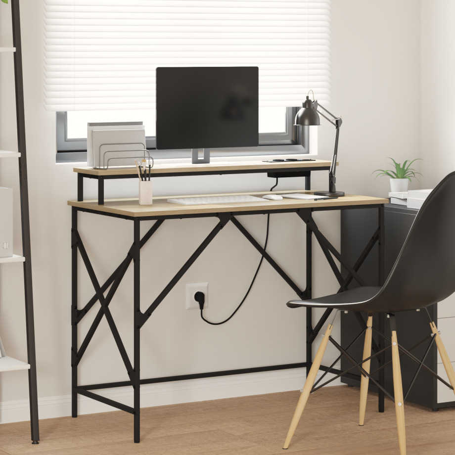 vidaXL Bureau met plank Sonoma Eiken 100 x 50 x 86,5 cm Bewerkt hout vidaXL Bureau met plank Sonoma Eiken 100 x 50 x 86,5 cm Bewerkt hout afbeelding 1