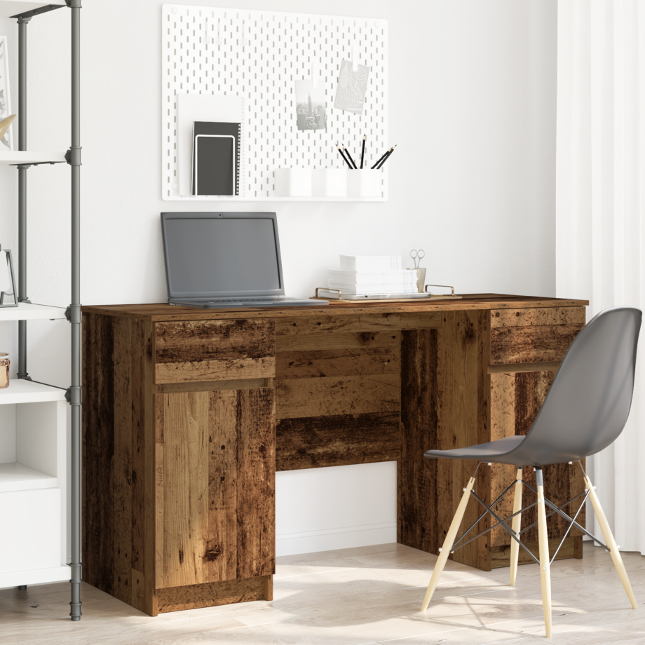 vidaXL Bureau met lade Oud hout 140 x 49 x 76 cm Bewerkt hout afbeelding 1