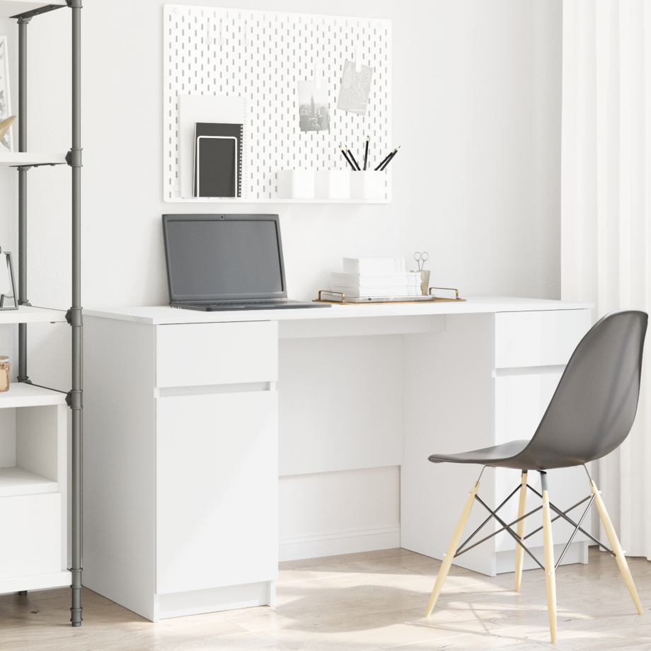 vidaXL Bureau Wit 140x49x76 cm Gewerkt Hout afbeelding 1