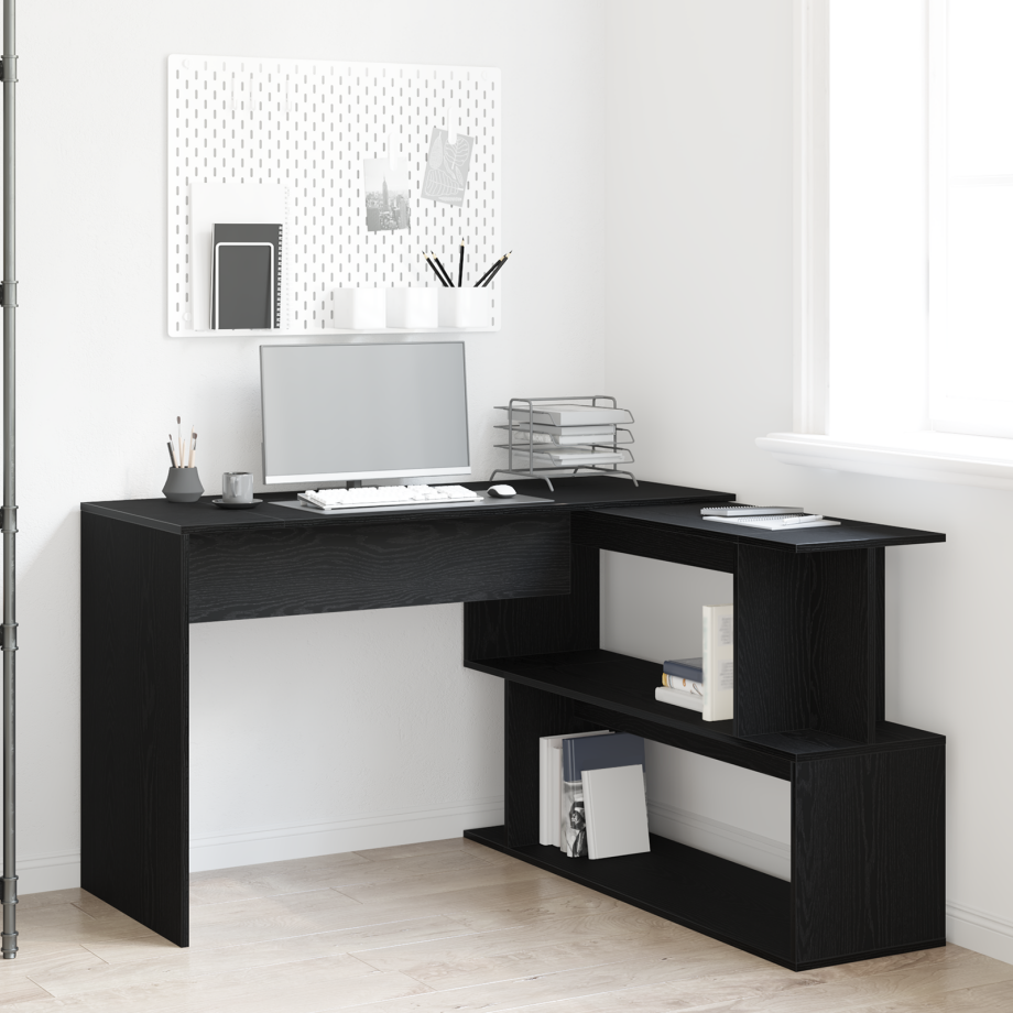vidaXL Bureau Zwart Eiken 200x50x76 cm Bewerkt Hout afbeelding 1