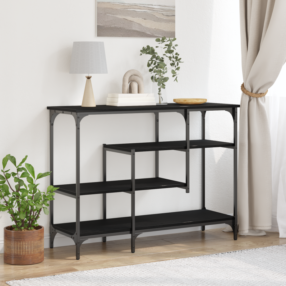 vidaXL Console Tafel met plank met opslag Zwart eiken 100 x 35 x 75 cm vidaXL Console Tafel met plank met opslag Zwart eiken 100 x 35 x 75 cm afbeelding 1