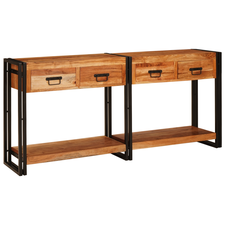 vidaXL Wandtafels 2 pcs Bruin 161 x 33 x 75 cm Massief Acaciahout afbeelding 1