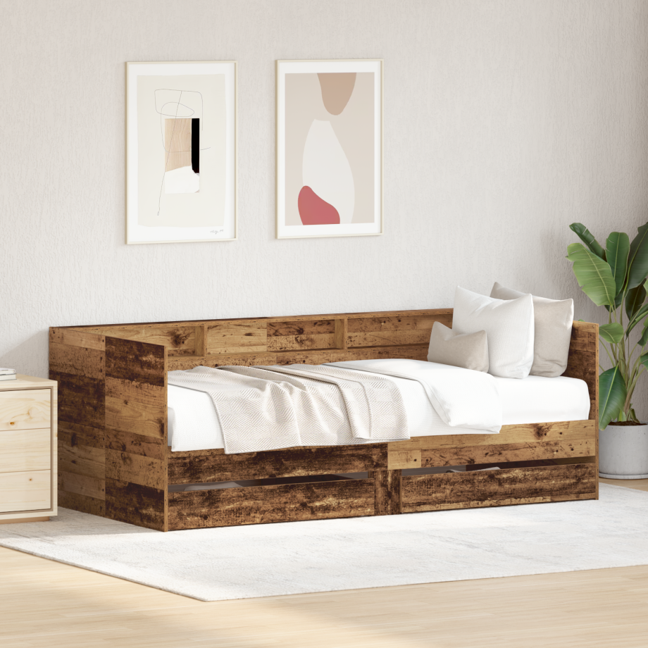 vidaXL Dagbed met hoofdeinde Oud Hout 90 x 200 cm Bewerkt hout afbeelding 1