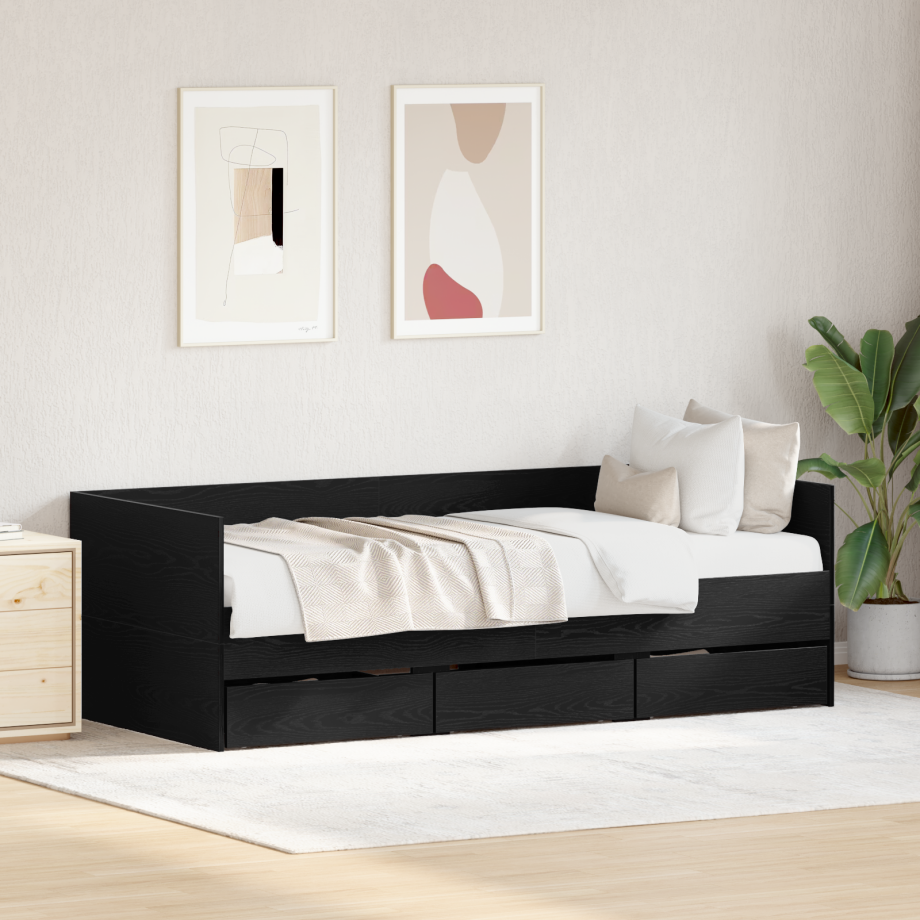 vidaXL Dagbed Zwart eiken Bewerkt hout 90 x 200 cm Duurzaam Dagbed afbeelding 1