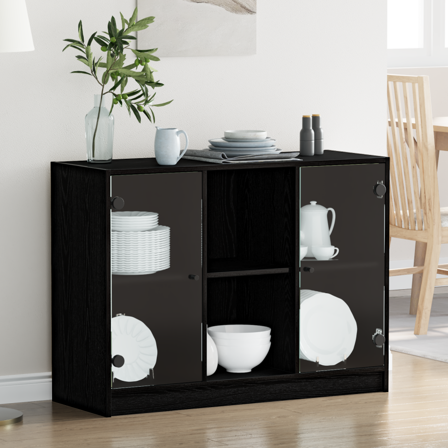 vidaXL Dressoir Zwart Eiken 100 x 37 x 75.5 cm afbeelding 1