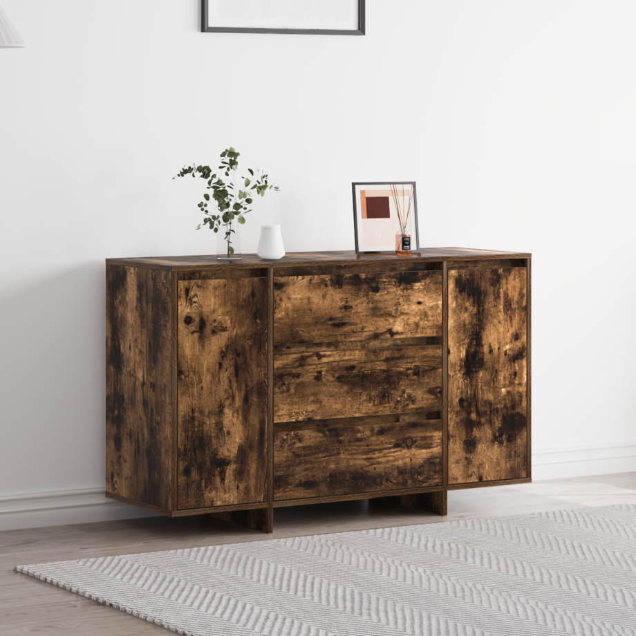 vidaXL Dressoir met lade Gerookt eiken 120 x 41 x 75 cm Bewerkt hout afbeelding 1