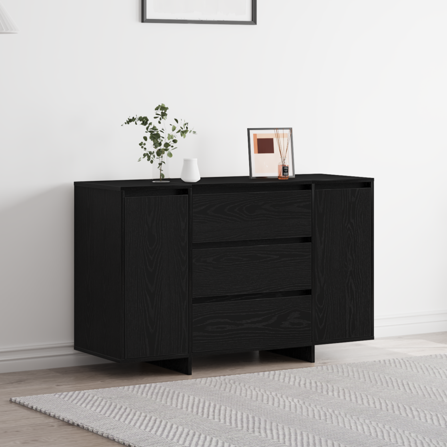 vidaXL Dressoir met lade Zwart Eiken 120 x 41 x 75 cm Bewerkt hout afbeelding 1