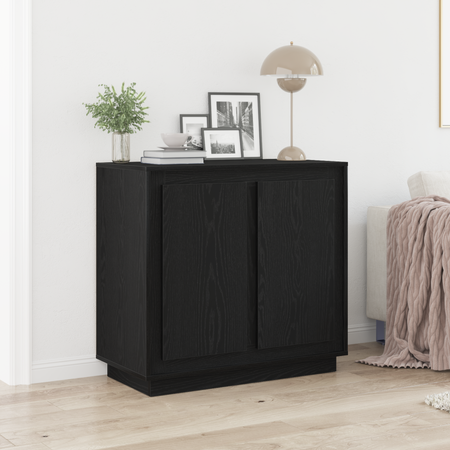 vidaXL Dressoir Zwart Eiken 80 x 40 x 75 cm Bewerkt hout vidaXL Dressoir Zwart Eiken 80 x 40 x 75 cm Bewerkt hout afbeelding 1