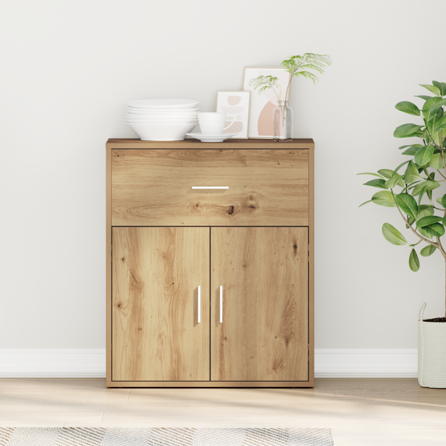 vidaXL Dressoir met lade Artisan Eiken 60 x 31 x 70 cm Bewerkt hout vidaXL Dressoir met lade Artisan Eiken 60 x 31 x 70 cm Bewerkt hout afbeelding 1