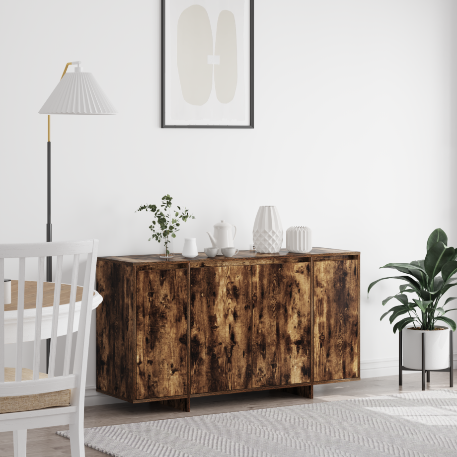 vidaXL Dressoir Gerookt eiken 135 x 41 x 75 cm Bewerkt hout afbeelding 1