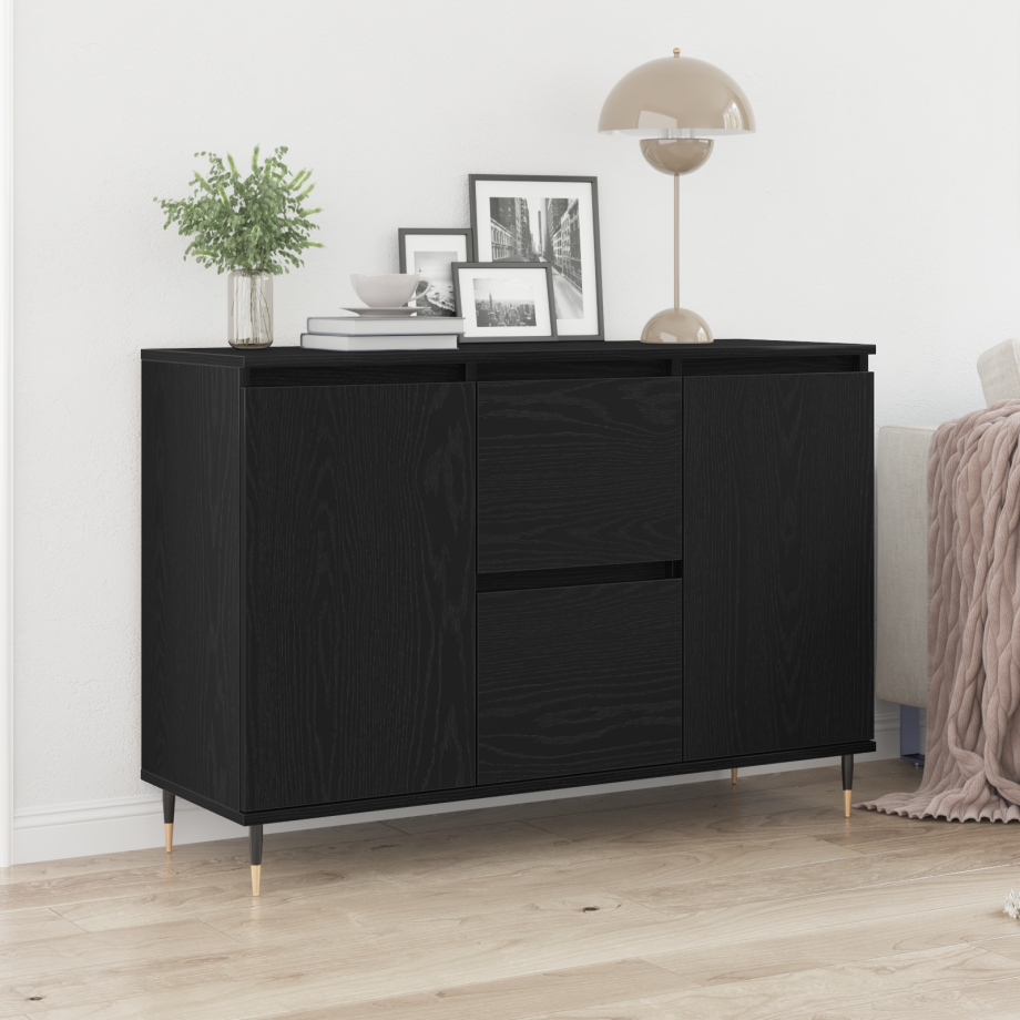 vidaXL Dressoir met lade Zwart Eiken 101,5 x 35 x 70 cm Bewerkt hout afbeelding 1