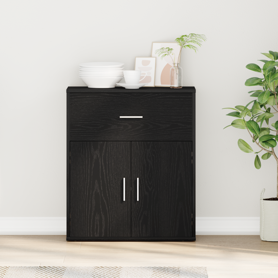 vidaXL Dressoir met lade Zwart Eiken 60 x 31 x 70 cm Bewerkt hout vidaXL Dressoir met lade Zwart Eiken 60 x 31 x 70 cm Bewerkt hout afbeelding 1