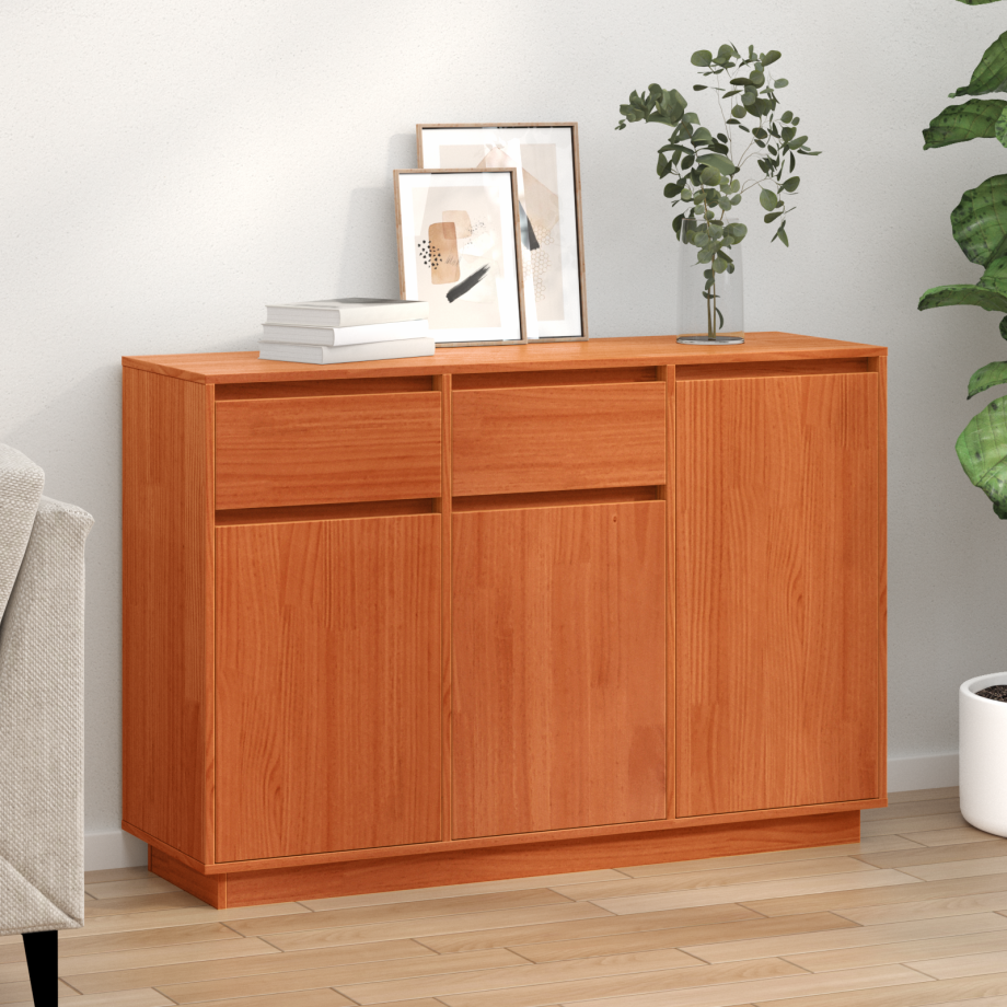 vidaXL Dressoir met lade Wasbruin 110 x 34 x 75 cm Massief grenenhout afbeelding 1