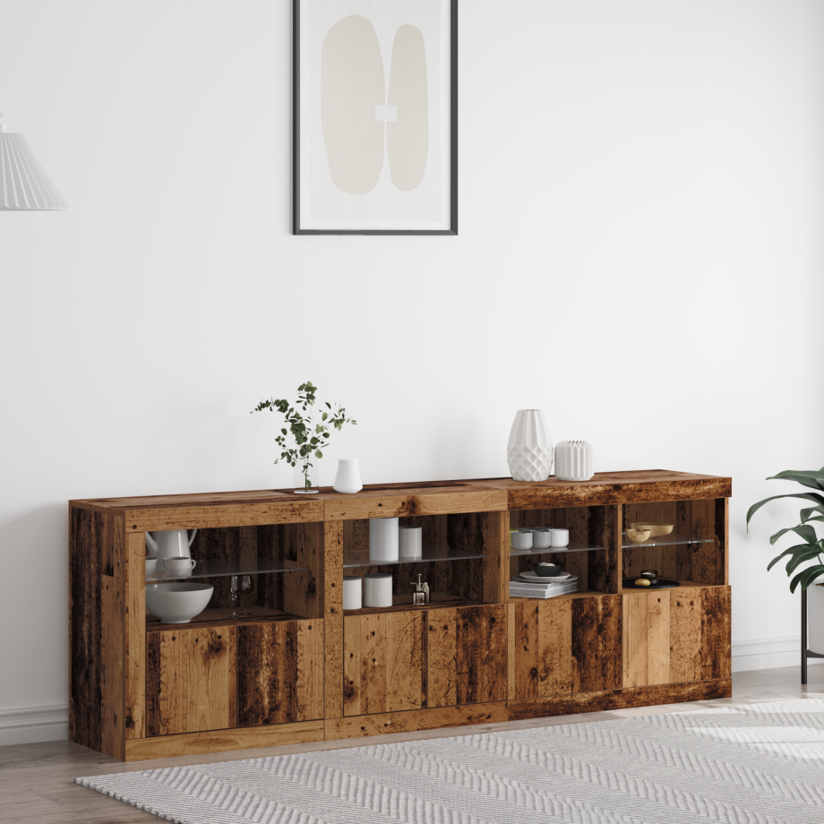 vidaXL LED Sideboard Oudhout 202 x 37 x 67 cm Bewerkt hout afbeelding 1