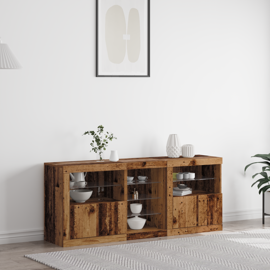vidaXL LED Sideboard Oudhout 162 x 37 x 67 cm Bewerkt hout afbeelding 1