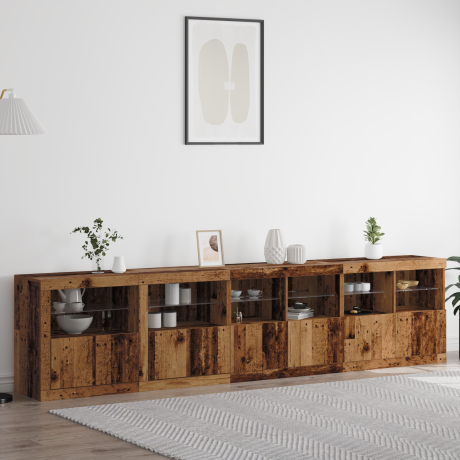 vidaXL Dressoir met LED Lichten Oude Hout 283x37x67 cm Engineered Wood afbeelding 1