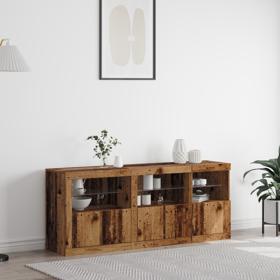 vidaXL LED Sideboard Oudhout 162 x 37 x 67 cm Bewerkt hout afbeelding 1