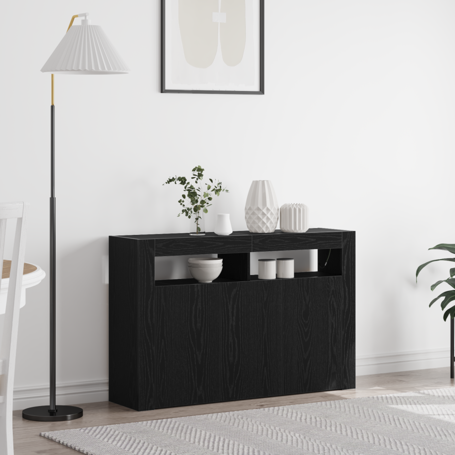 vidaXL Dressoir Zwart Eiken 116 x 30 x 75 cm Bewerkt hout afbeelding 1