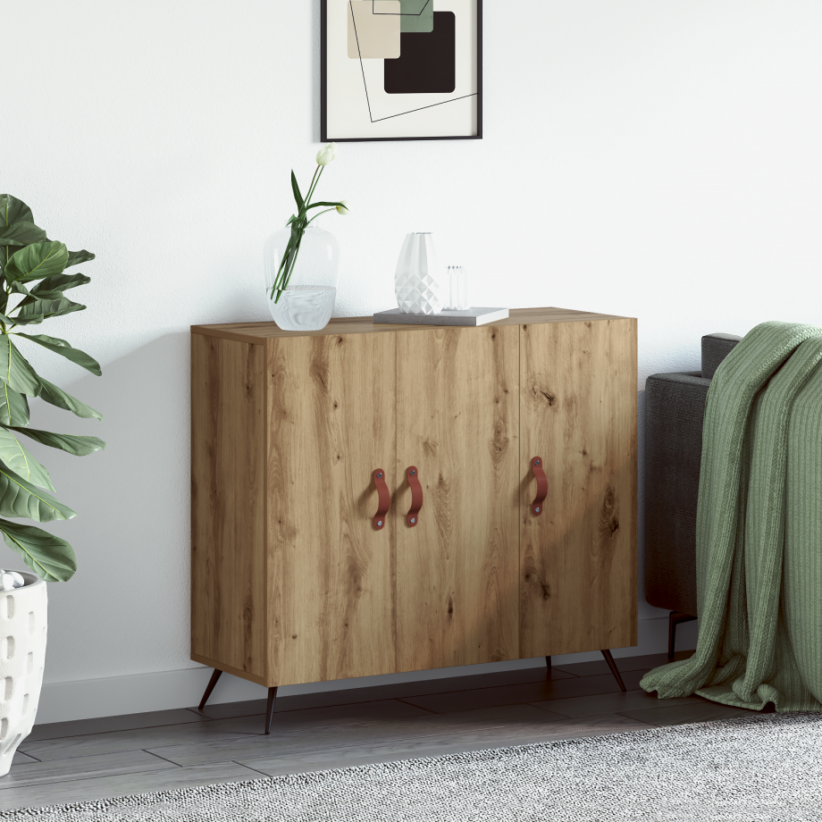 vidaXL Dressoir Artisan Eiken 89,5 x 34 x 80 cm Bewerkt hout vidaXL Dressoir Artisan Eiken 89,5 x 34 x 80 cm Bewerkt hout afbeelding 1