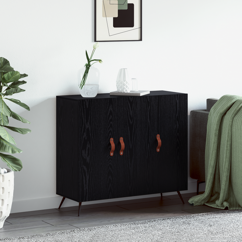 vidaXL Dressoir Zwart Eiken 89,5 x 34 x 80 cm Bewerkt hout afbeelding 1