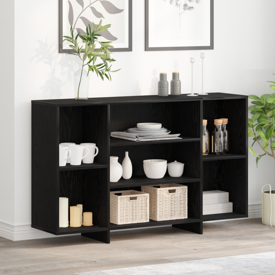 vidaXL Dressoir Zwart Eiken 120 x 30 x 75 cm Bewerkt hout vidaXL Dressoir Zwart Eiken 120 x 30 x 75 cm Bewerkt hout afbeelding 1