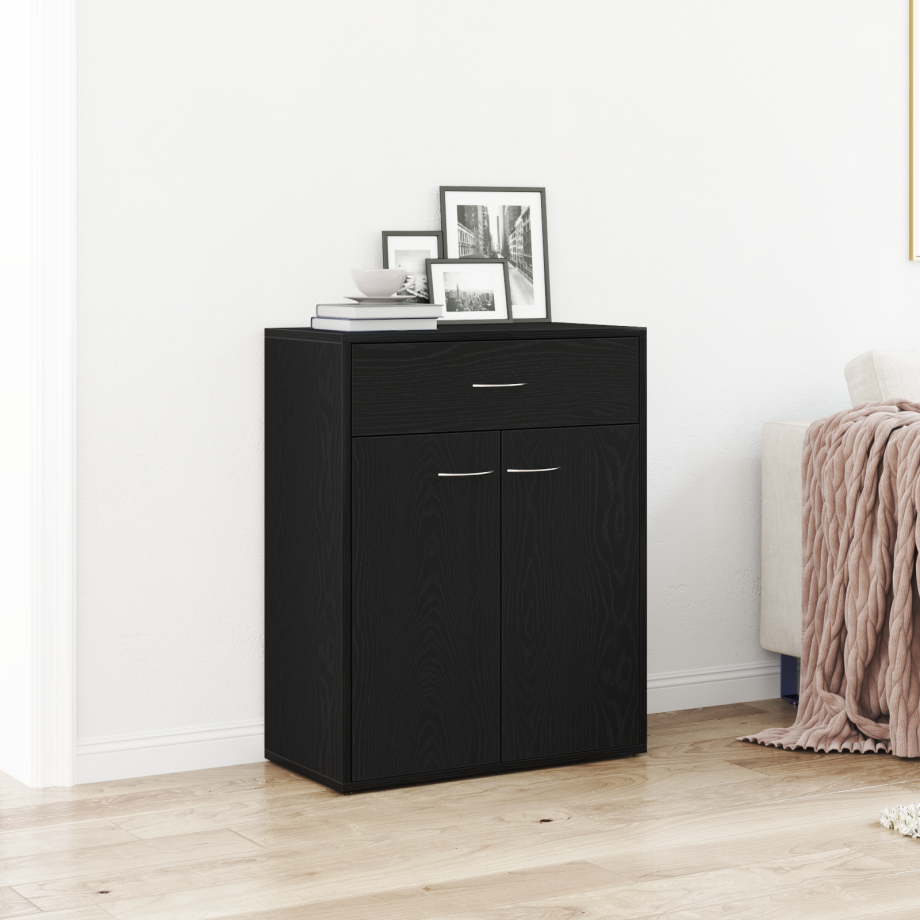 vidaXL Dressoir met lade Zwart Eiken 60 x 30 x 75 cm Bewerkt hout afbeelding 1