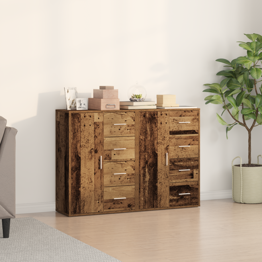 vidaXL Dressoir met lade 2 pcs Oudhout 60 x 31 x 84 cm Bewerkt hout afbeelding 1