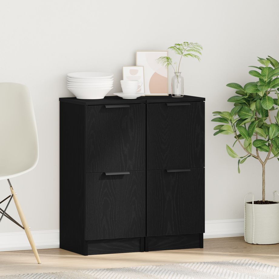 vidaXL Dressoir 2 pcs Zwart Eiken 30 x 30 x 70 cm Bewerkt hout vidaXL Dressoir 2 pcs Zwart Eiken 30 x 30 x 70 cm Bewerkt hout afbeelding 1