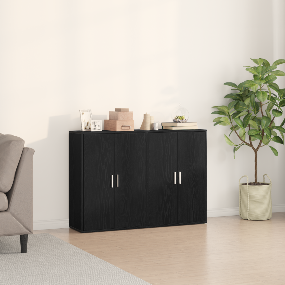 vidaXL Dressoirs 2 stuks Zwart Eiken 60x31x84 cm Ge engineered Hout afbeelding 1