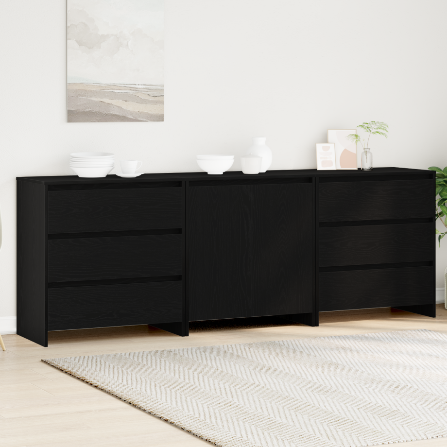 vidaXL Dressoir met lade 3 pcs Zwart 70 x 41 x 75 cm Bewerkt hout afbeelding 1