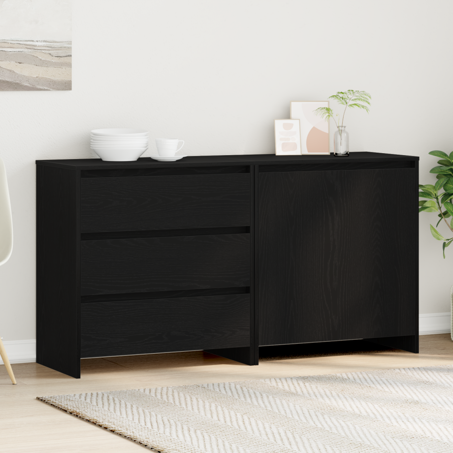 vidaXL Dressoir met lade 2 pcs Zwart 70 x 41 x 75 cm Bewerkt hout vidaXL Dressoir met lade 2 pcs Zwart 70 x 41 x 75 cm Bewerkt hout afbeelding 1