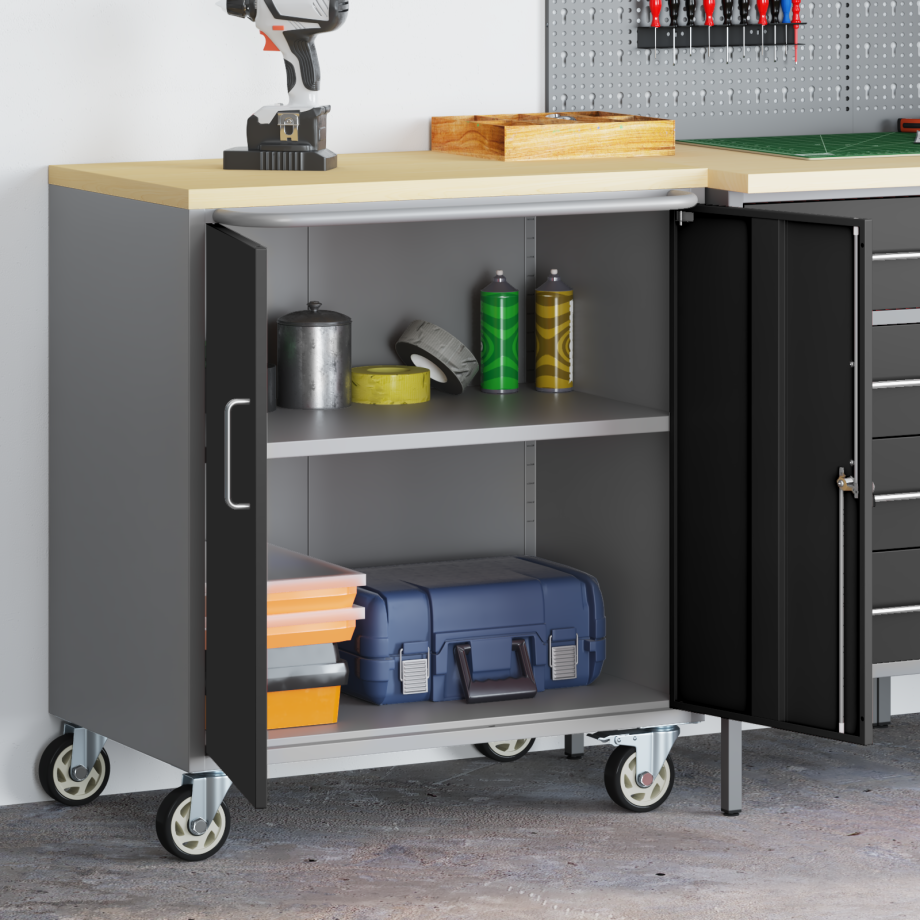 vidaXL Gereedschapskast met wielen en slot 75x45x85 cm staal zwart afbeelding 1